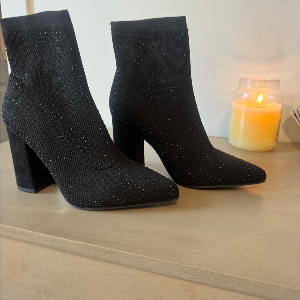MIA Black Sparkle Heeled Boots